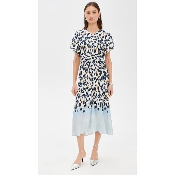 ALC Rem Printed Twist Midi-Dress in Blue Multi 12 - Picture 1 of 5